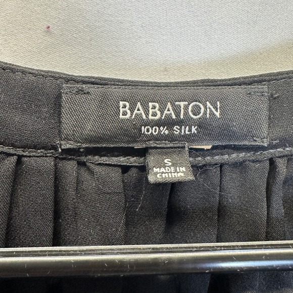 Babaton Aritzia Silk Semi Sheer Blouse Top Size Small Black Long Sleeve V-Neck - Picture 3 of 4
